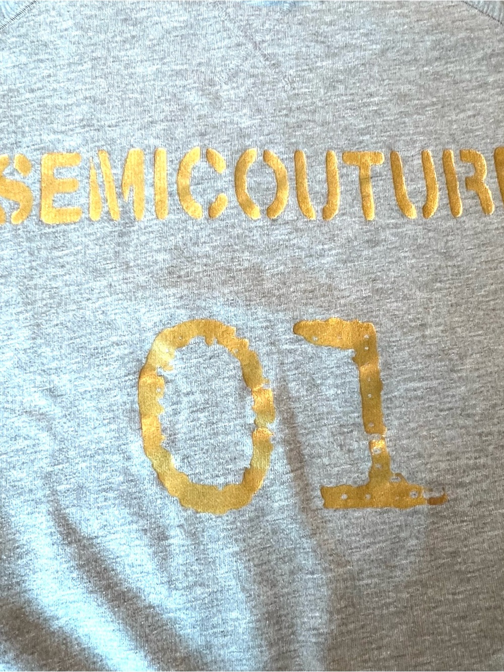 Semicouture Gray Varsity 01 Gold Spellout Crewneck Raglan Sweatshirt